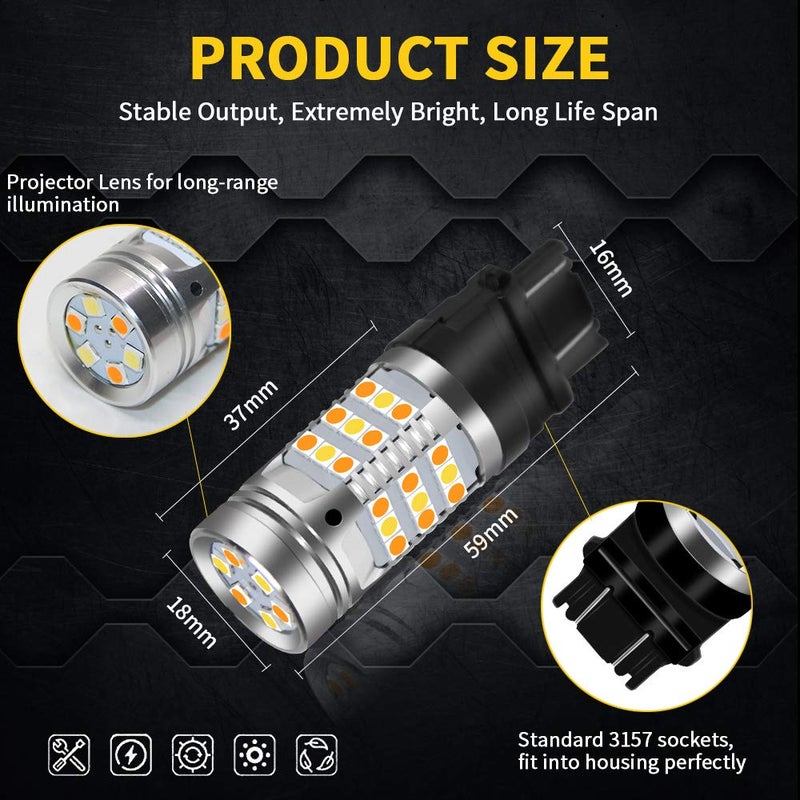 OPL5 3157 LED Bulbs Switchback Amber Turn Signal Lights 12V White Side Light Switchback Led Bulbs 42 Led Error Free Canbus Built-in Load Resistor 2Pcs 3157 3057 Car Blinker Lamp (White Amber 3157) - Image 5